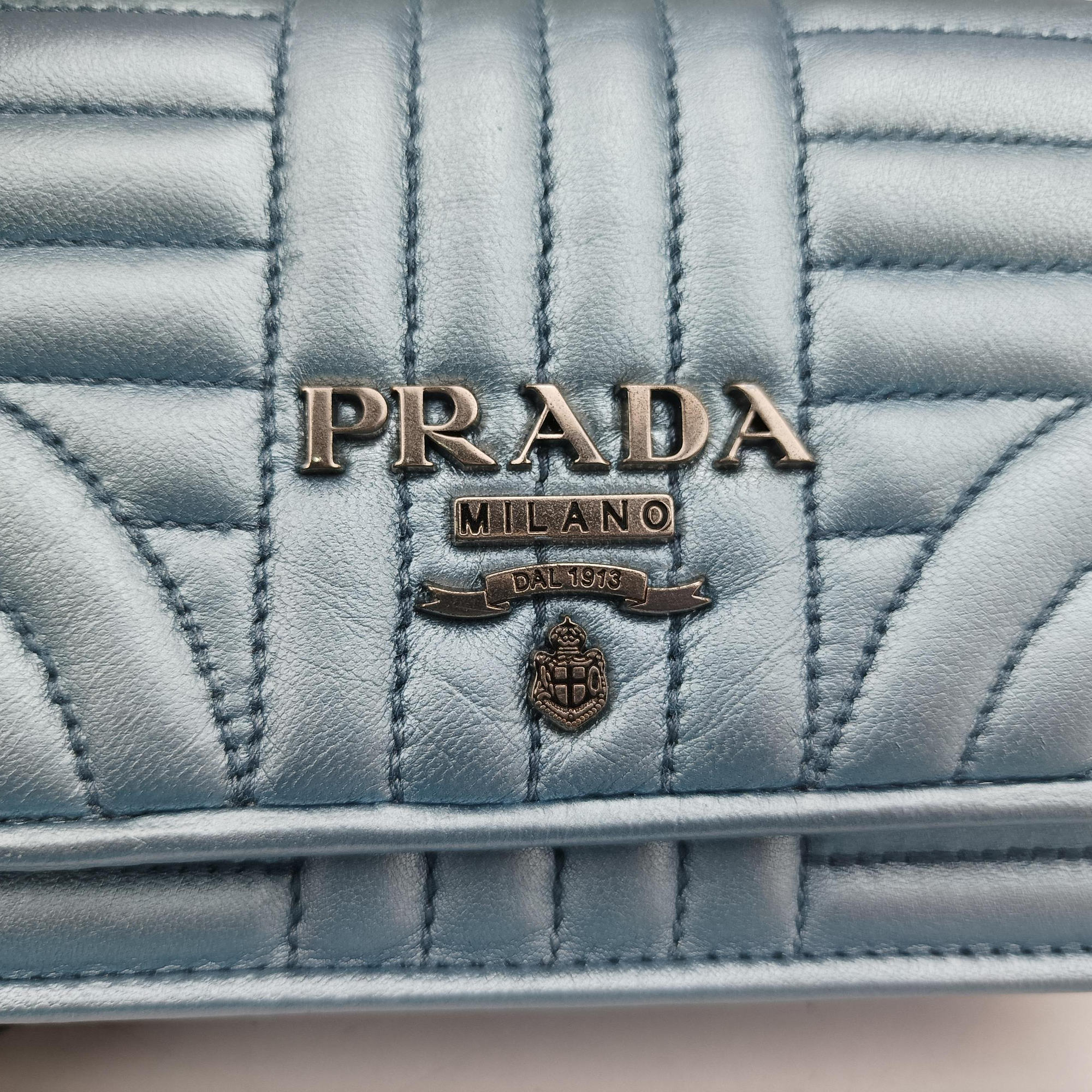 Pre-owned Prada Diagramme Blue Leather  shoulderbag | stylenewstar
