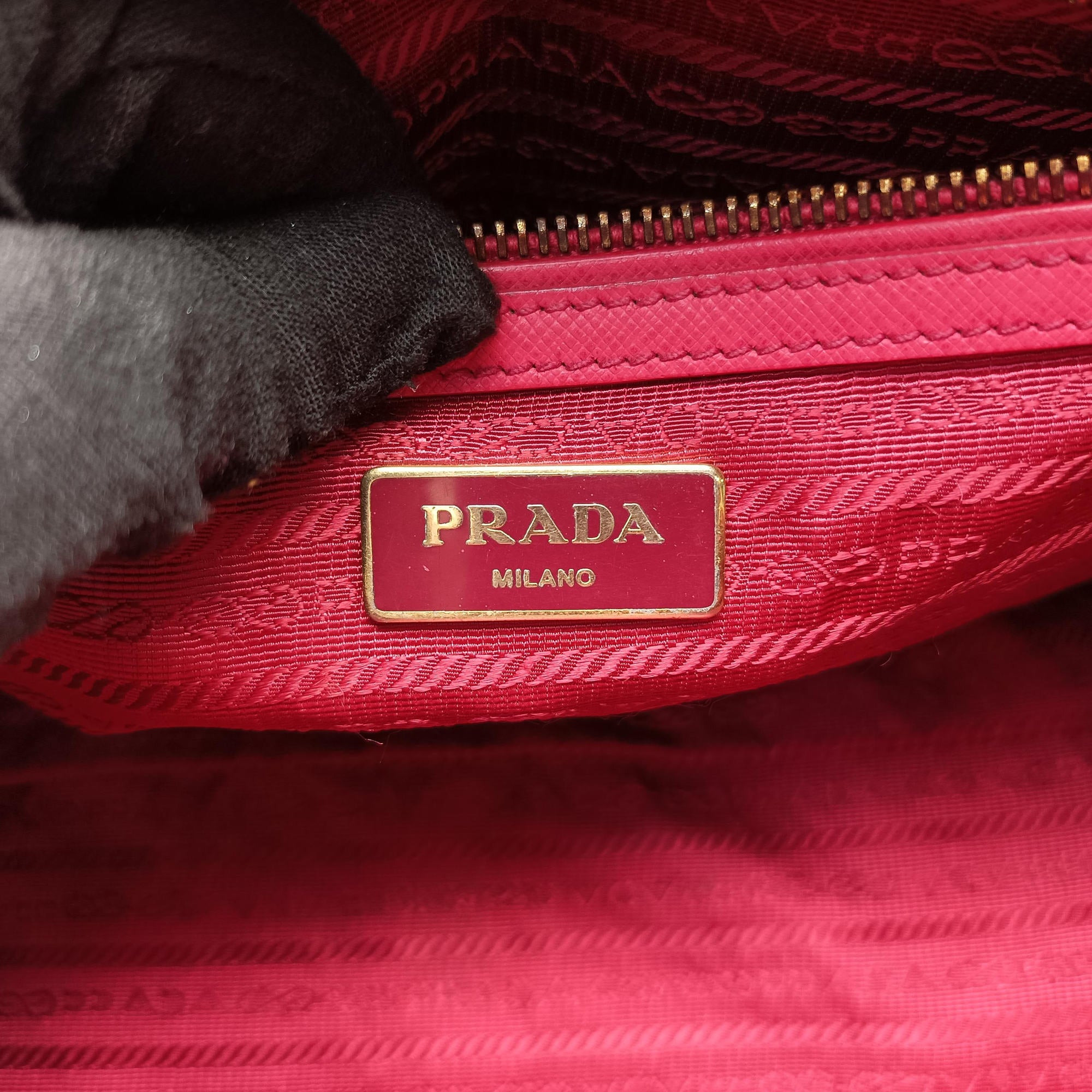 Pre-owned Prada Boston Pink SAFFIANO Leather BN1874 handbag | stylenewstar