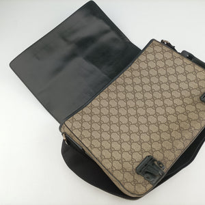 Pre-owned Gucci GG Plus GG Supreme Beige×black PVC coated canvas×Leather 406367 shoulderbag | stylenewstar