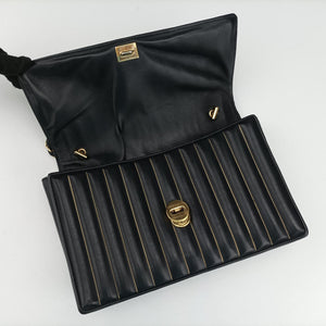 Pre-owned Ferragamo Vara Logo Ribbon Stripe Black Leather  shoulderbag | stylenewstar