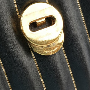 Pre-owned Ferragamo Vara Logo Ribbon Stripe Black Leather  shoulderbag | stylenewstar