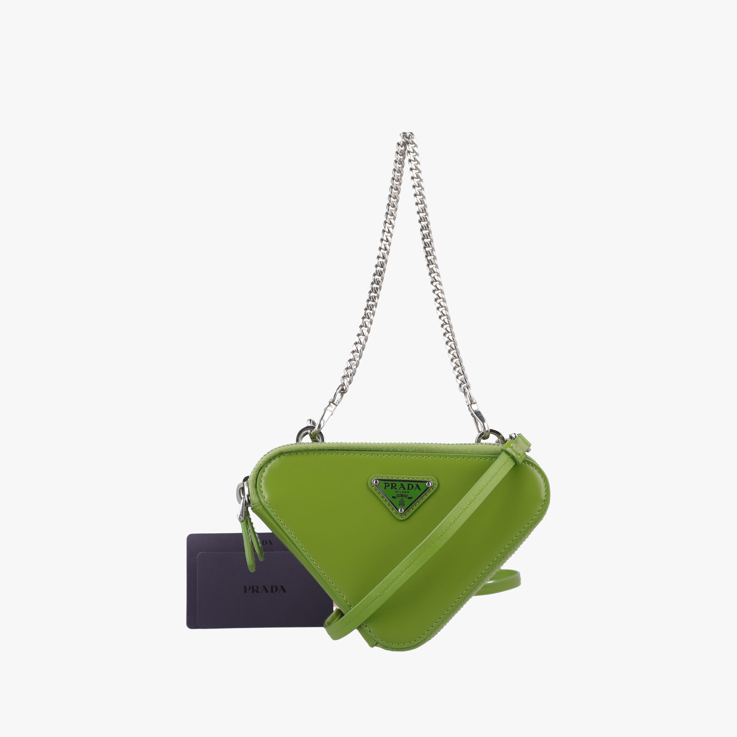 Pre-owned Prada Triangle Logo Plate Green SAFFIANO Leather 1NR015 shoulderbag | stylenewstar