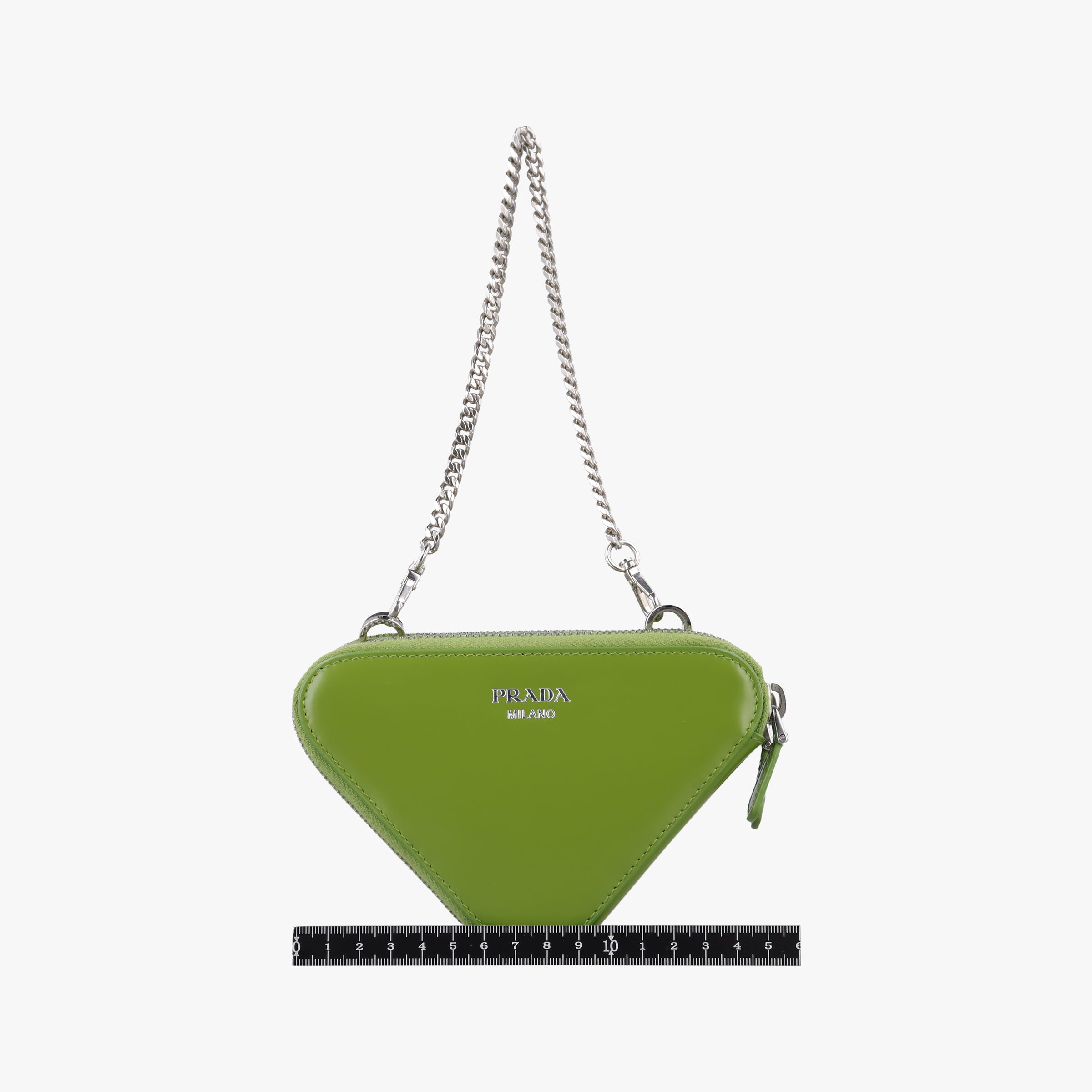 Pre-owned Prada Triangle Logo Plate Green SAFFIANO Leather 1NR015 shoulderbag | stylenewstar