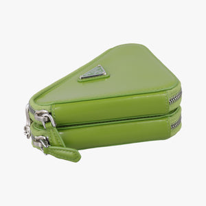 Pre-owned Prada Triangle Logo Plate Green SAFFIANO Leather 1NR015 shoulderbag | stylenewstar