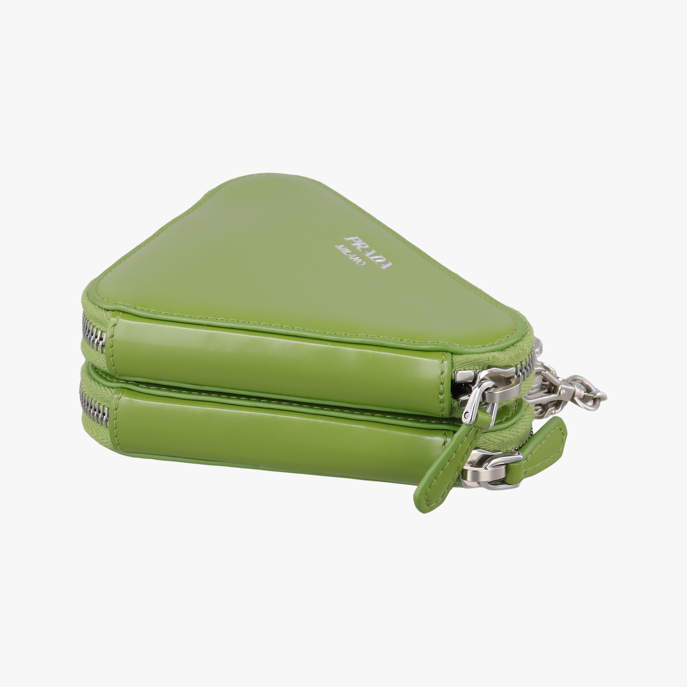 Pre-owned Prada Triangle Logo Plate Green SAFFIANO Leather 1NR015 shoulderbag | stylenewstar