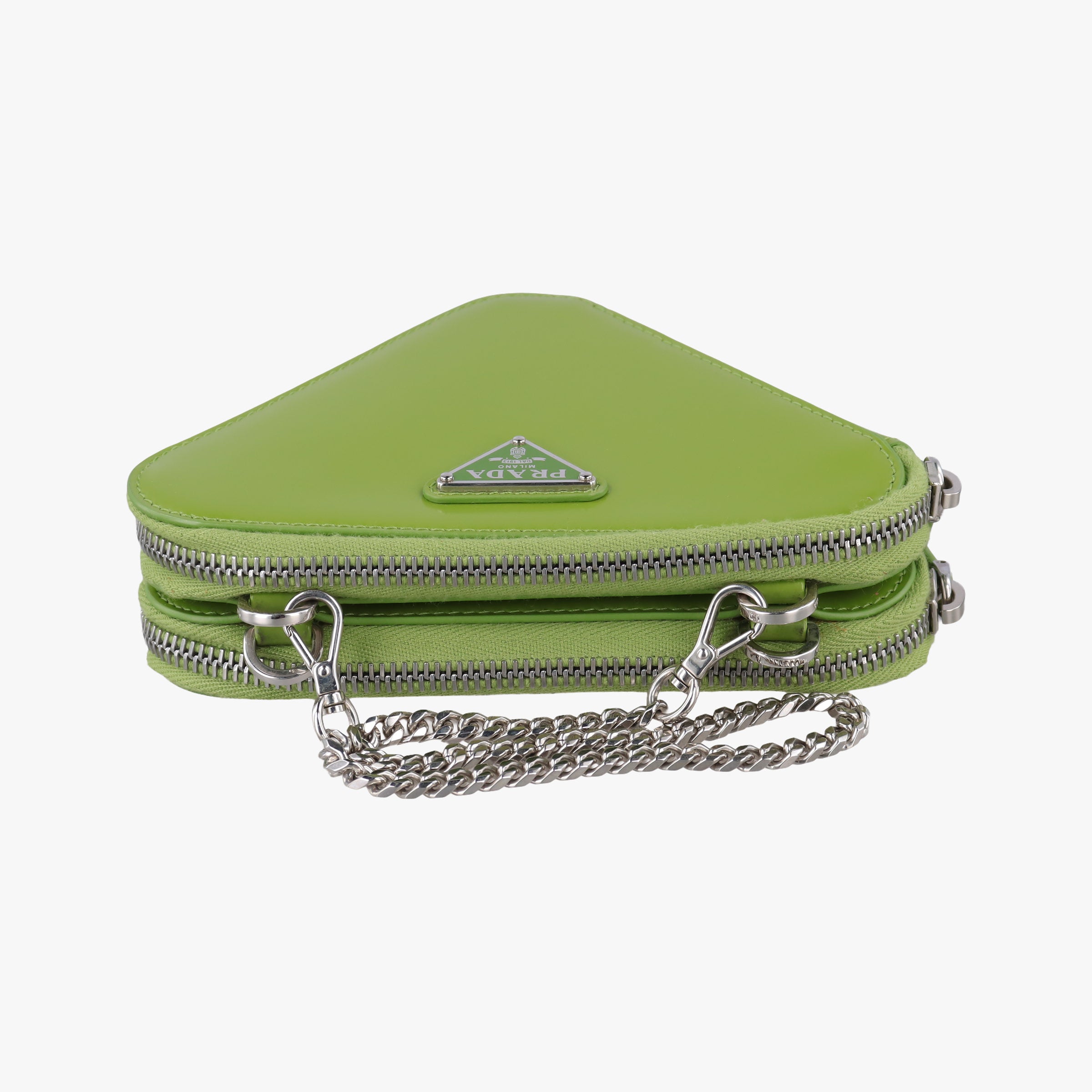 Pre-owned Prada Triangle Logo Plate Green SAFFIANO Leather 1NR015 shoulderbag | stylenewstar