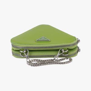 Pre-owned Prada Triangle Logo Plate Green SAFFIANO Leather 1NR015 shoulderbag | stylenewstar