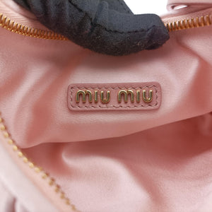 Pre-owned Miu Miu Wander Matelasse hobo Alabaster Pink Satin 5BC125 shoulderbag | stylenewstar