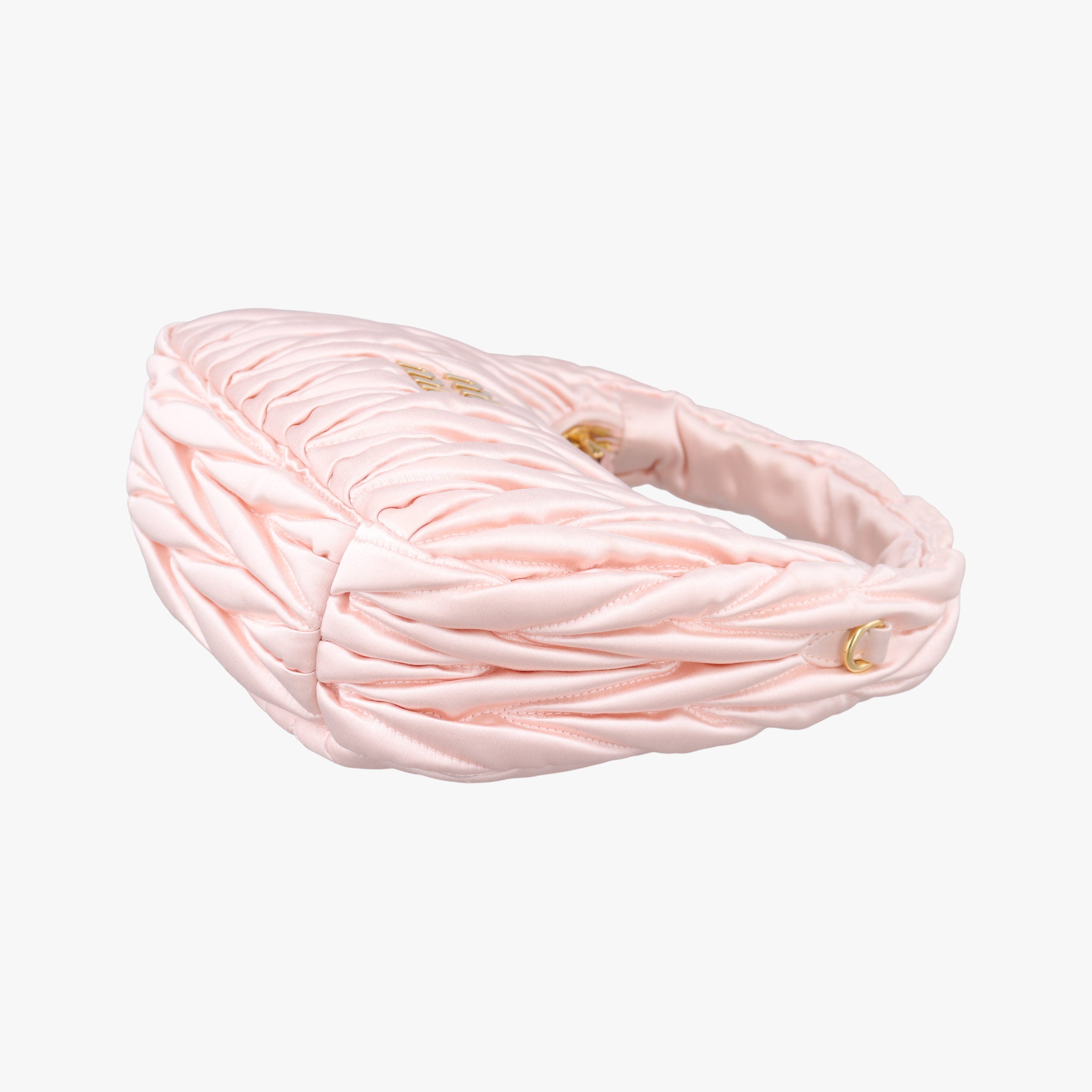 Pre-owned Miu Miu Wander Matelasse hobo Alabaster Pink Satin 5BC125 shoulderbag | stylenewstar