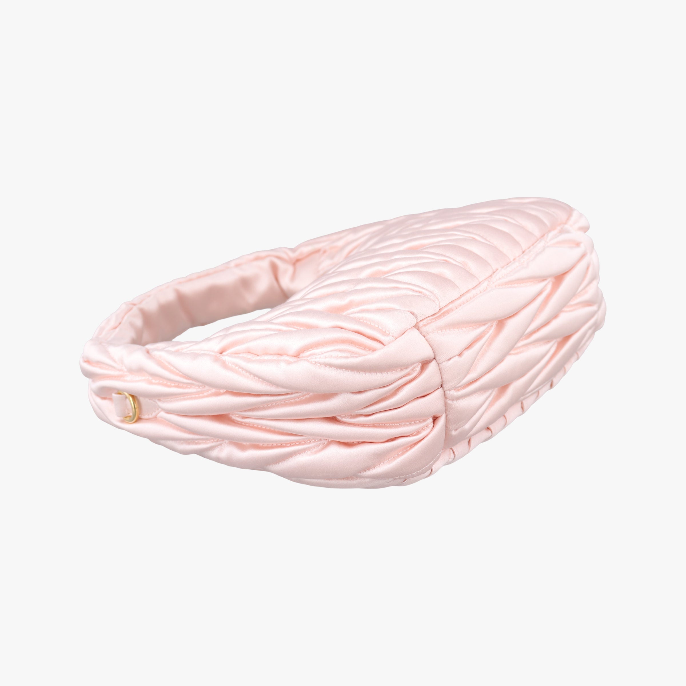 Pre-owned Miu Miu Wander Matelasse hobo Alabaster Pink Satin 5BC125 shoulderbag | stylenewstar