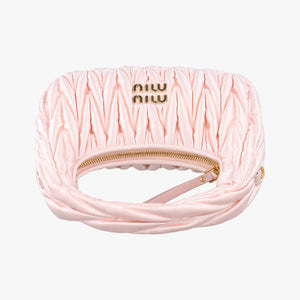 Pre-owned Miu Miu Wander Matelasse hobo Alabaster Pink Satin 5BC125 shoulderbag | stylenewstar