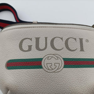 Pre-owned Gucci Gucci Print White Leather 527792 bum bag/waist bag | stylenewstar