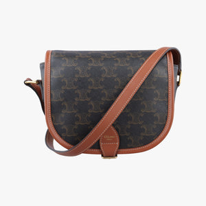 Pre-owned Celine FOLCO Triomphe Brown PVC coated canvas  shoulderbag | stylenewstar