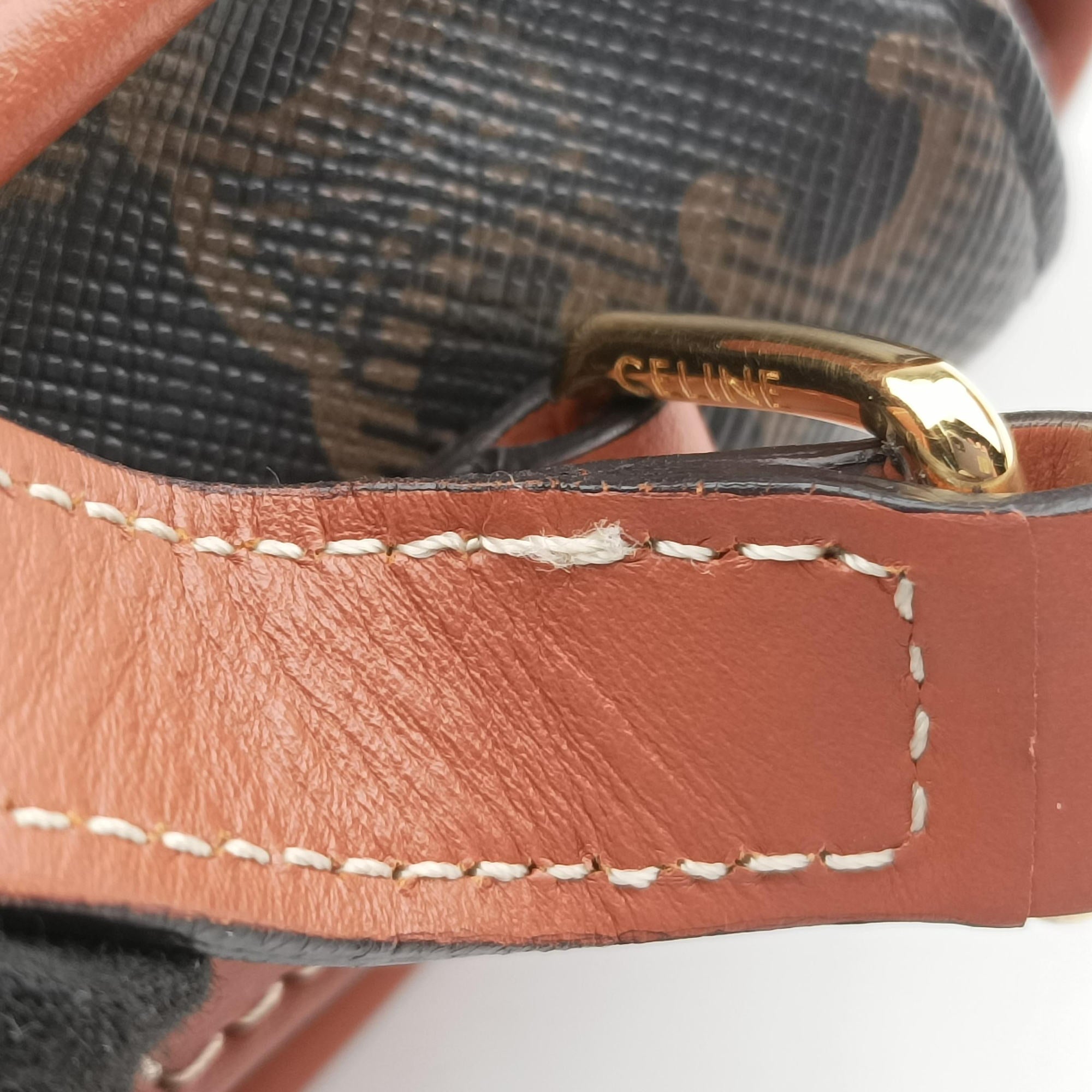 Pre-owned Celine FOLCO Triomphe Brown PVC coated canvas  shoulderbag | stylenewstar