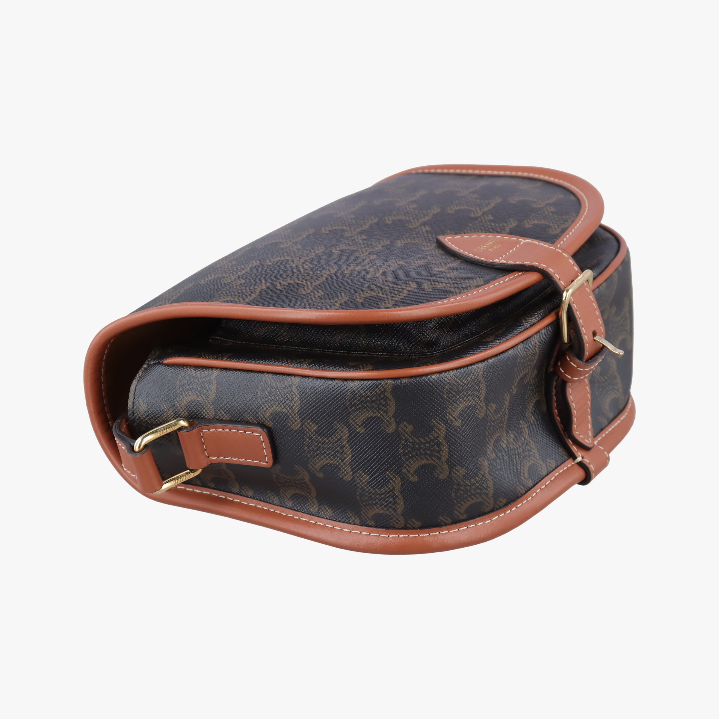 Pre-owned Celine FOLCO Triomphe Brown PVC coated canvas  shoulderbag | stylenewstar