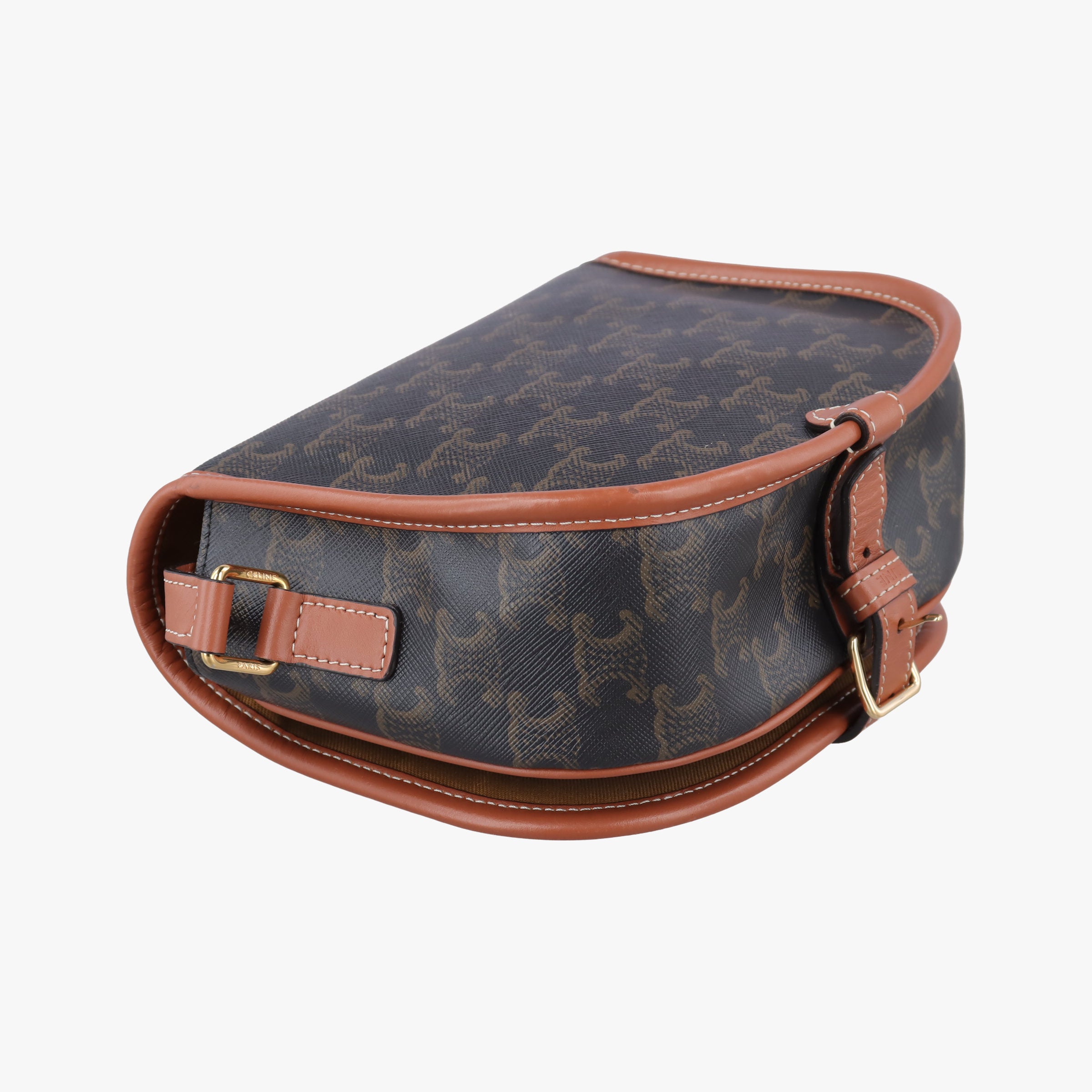 Pre-owned Celine FOLCO Triomphe Brown PVC coated canvas  shoulderbag | stylenewstar