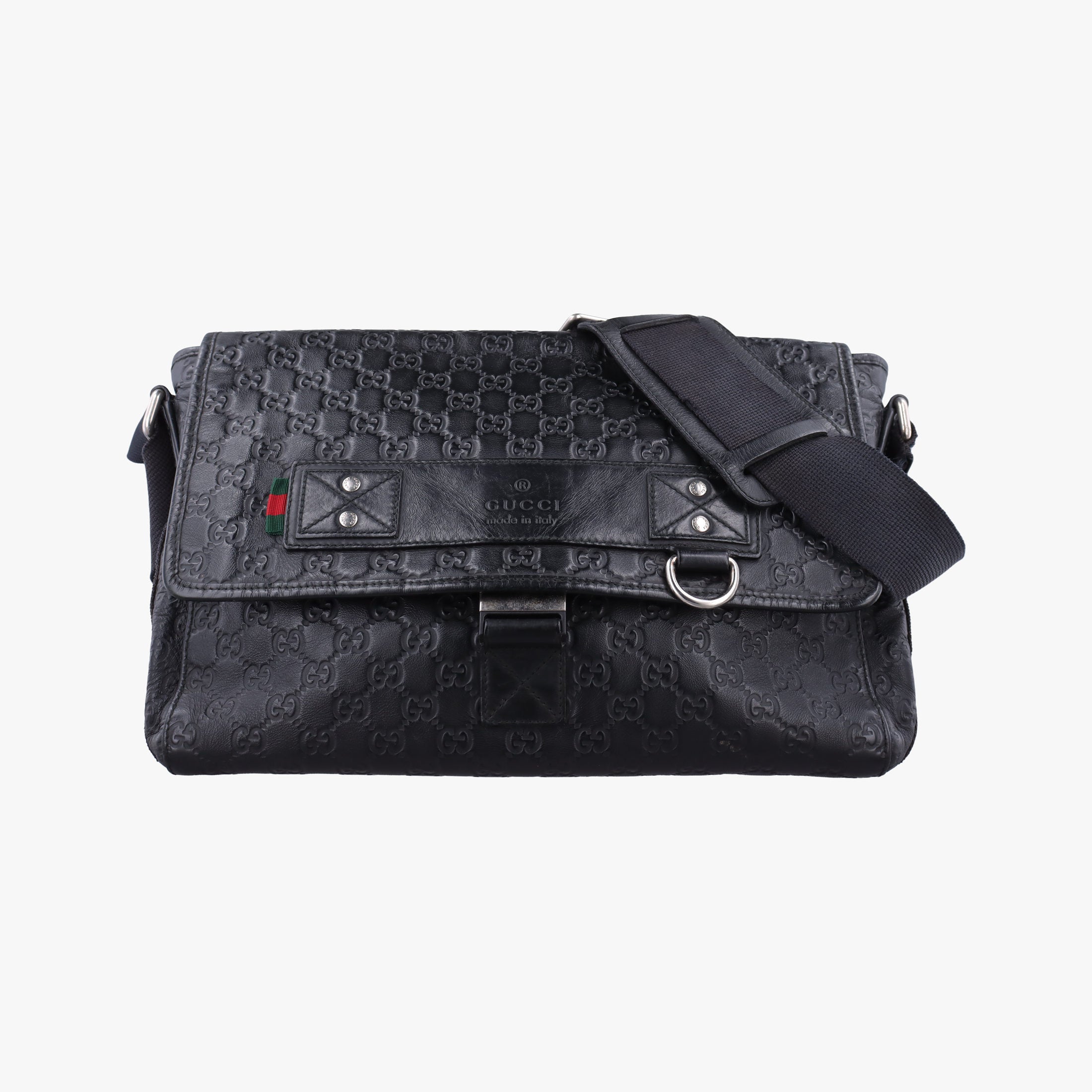 Pre-owned Gucci Guccissima Rubber Messenger Black Leather 246067 shoulderbag | stylenewstar