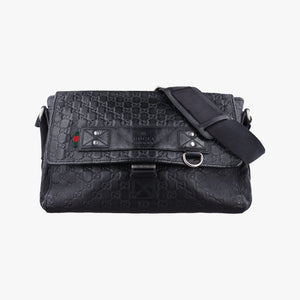 Pre-owned Gucci Guccissima Rubber Messenger Black Leather 246067 shoulderbag | stylenewstar
