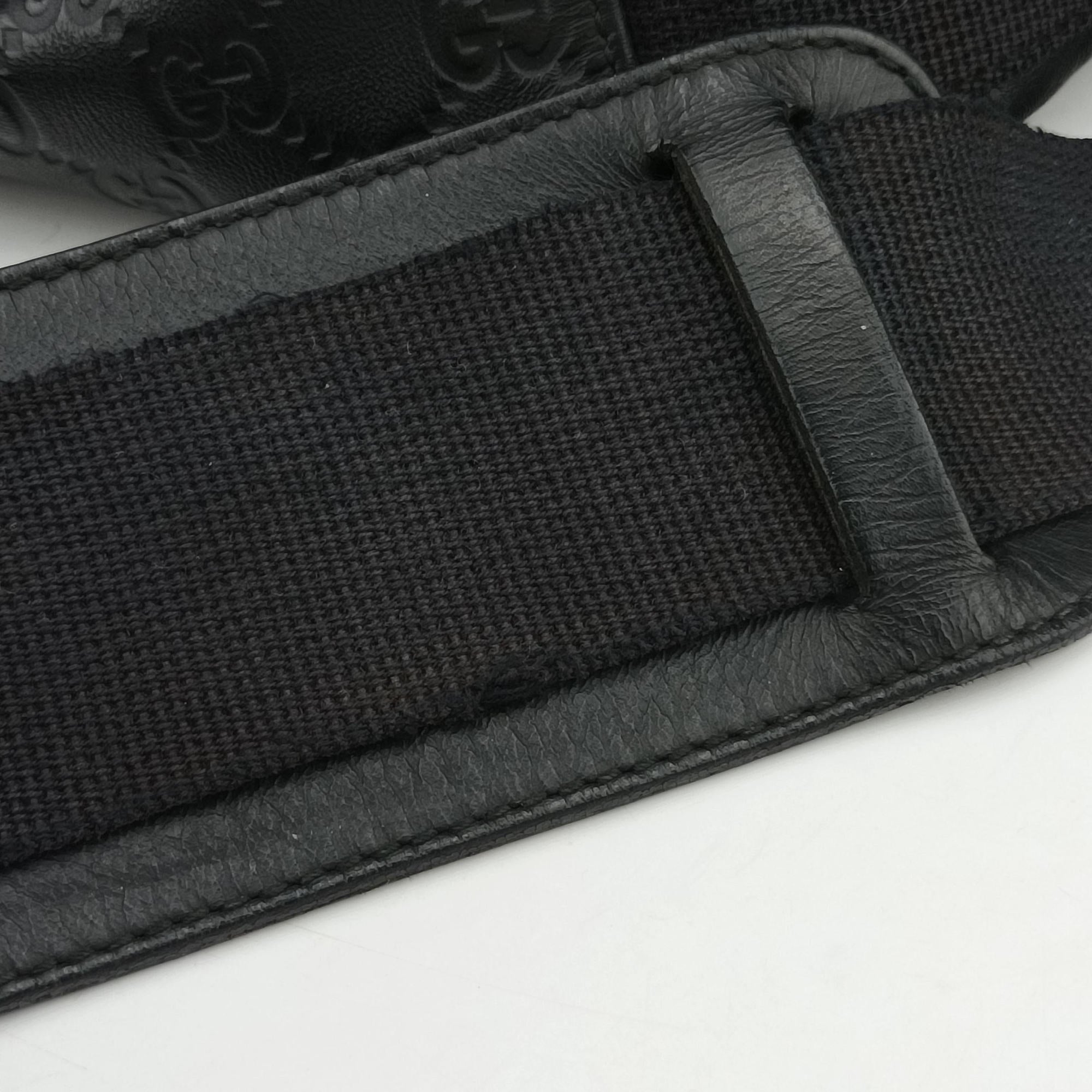 Pre-owned Gucci Guccissima Rubber Messenger Black Leather 246067 shoulderbag | stylenewstar