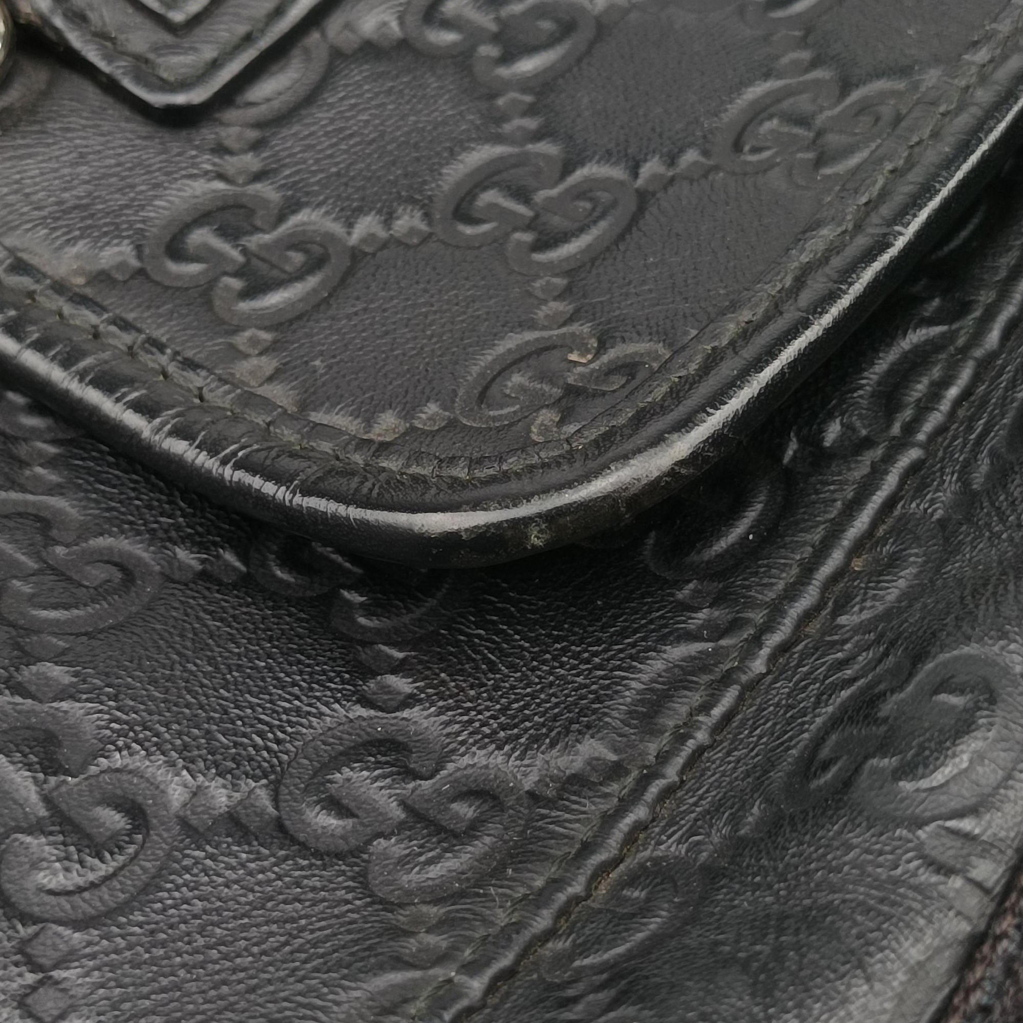 Pre-owned Gucci Guccissima Rubber Messenger Black Leather 246067 shoulderbag | stylenewstar