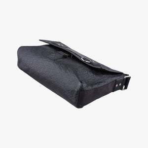 Pre-owned Gucci Guccissima Rubber Messenger Black Leather 246067 shoulderbag | stylenewstar