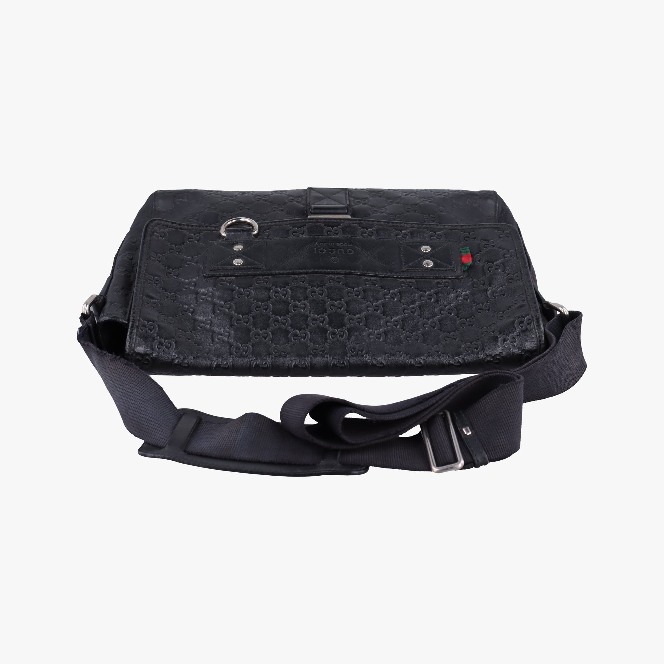 Pre-owned Gucci Guccissima Rubber Messenger Black Leather 246067 shoulderbag | stylenewstar