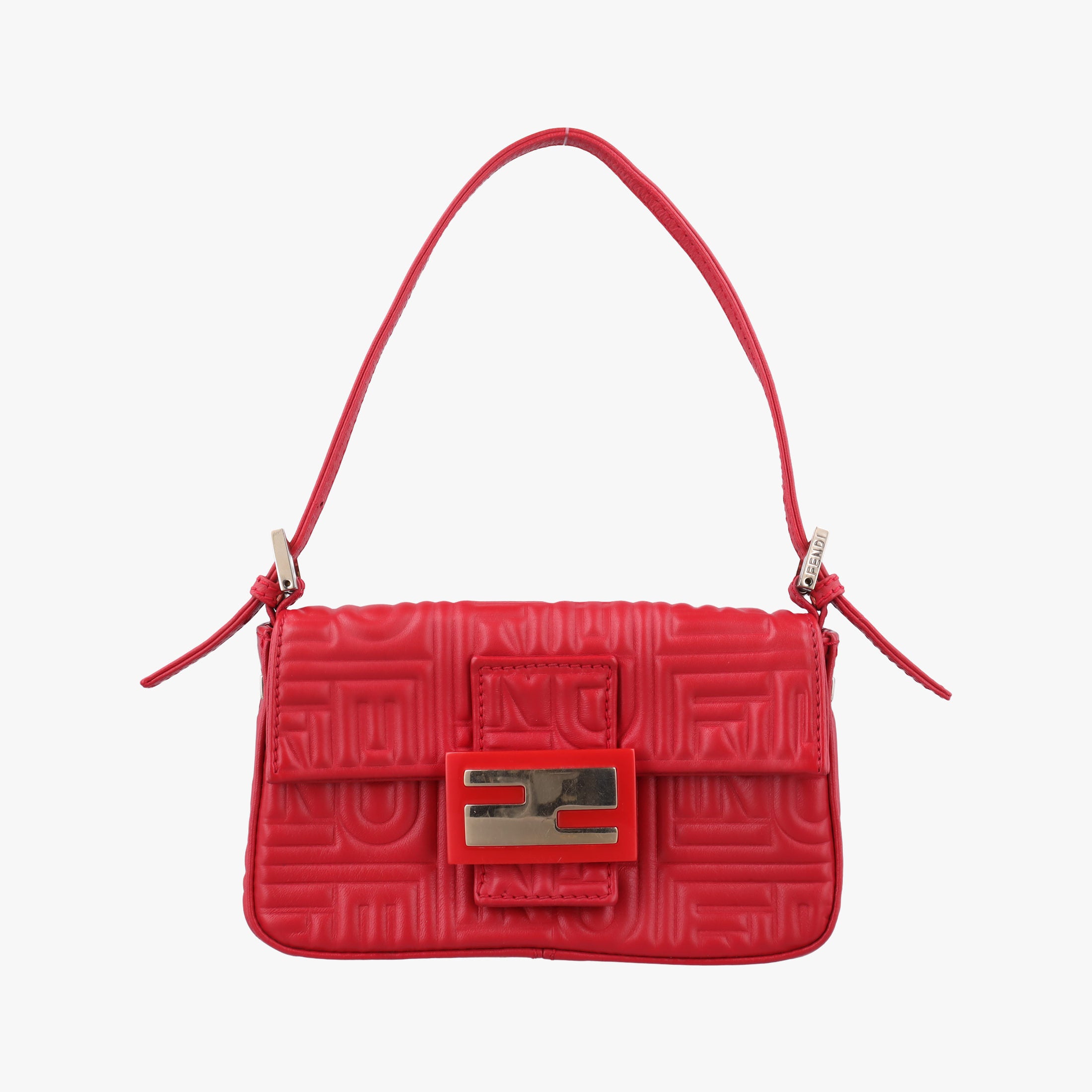 Pre-owned Fendi BAGUETTE Red Leather 8BK060 shoulderbag | stylenewstar