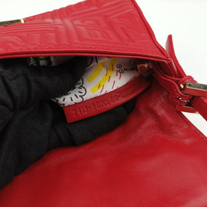 Pre-owned Fendi BAGUETTE Red Leather 8BK060 shoulderbag | stylenewstar