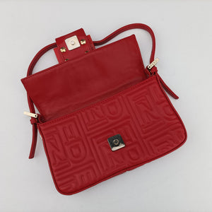 Pre-owned Fendi BAGUETTE Red Leather 8BK060 shoulderbag | stylenewstar