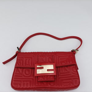 Pre-owned Fendi BAGUETTE Red Leather 8BK060 shoulderbag | stylenewstar