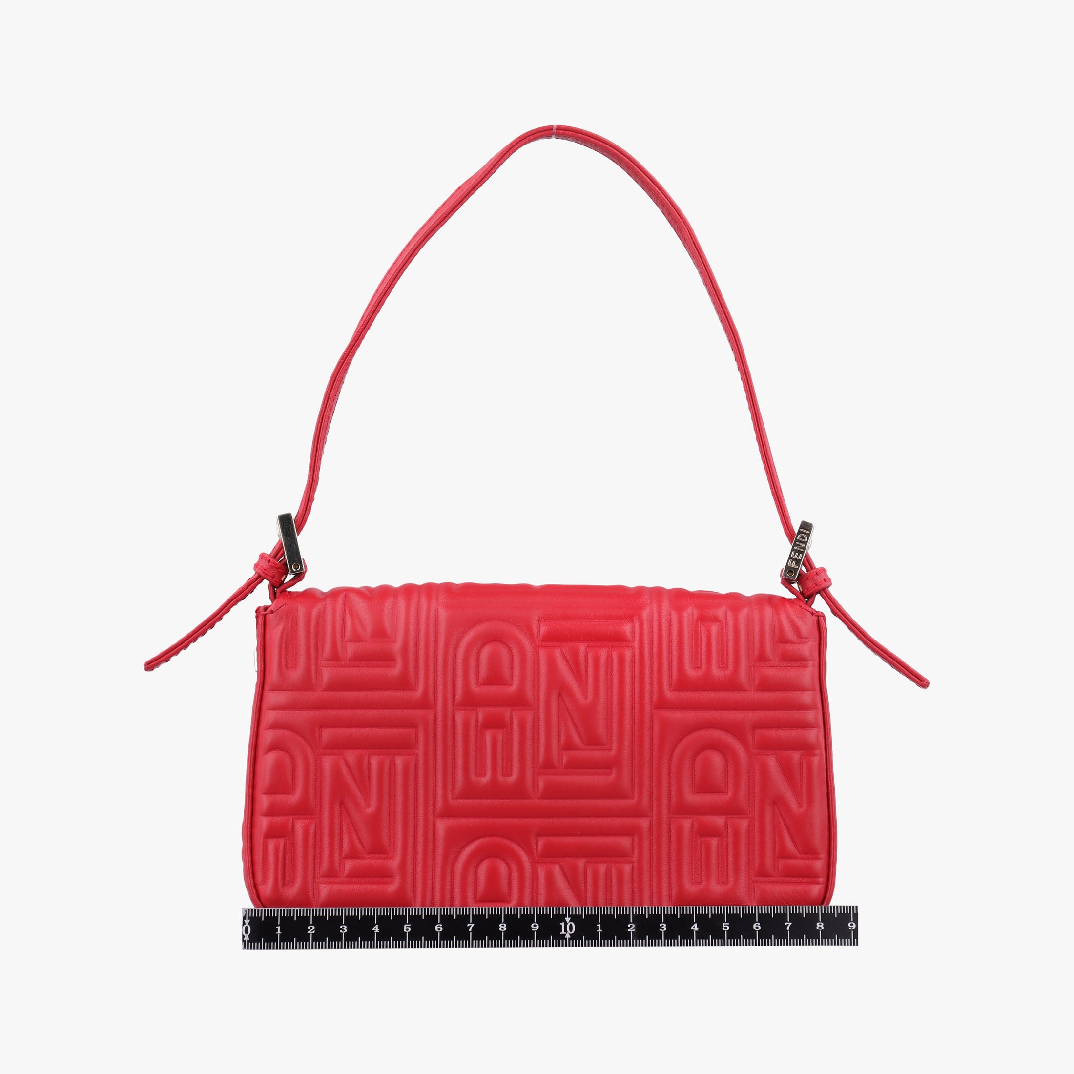 Pre-owned Fendi BAGUETTE Red Leather 8BK060 shoulderbag | stylenewstar