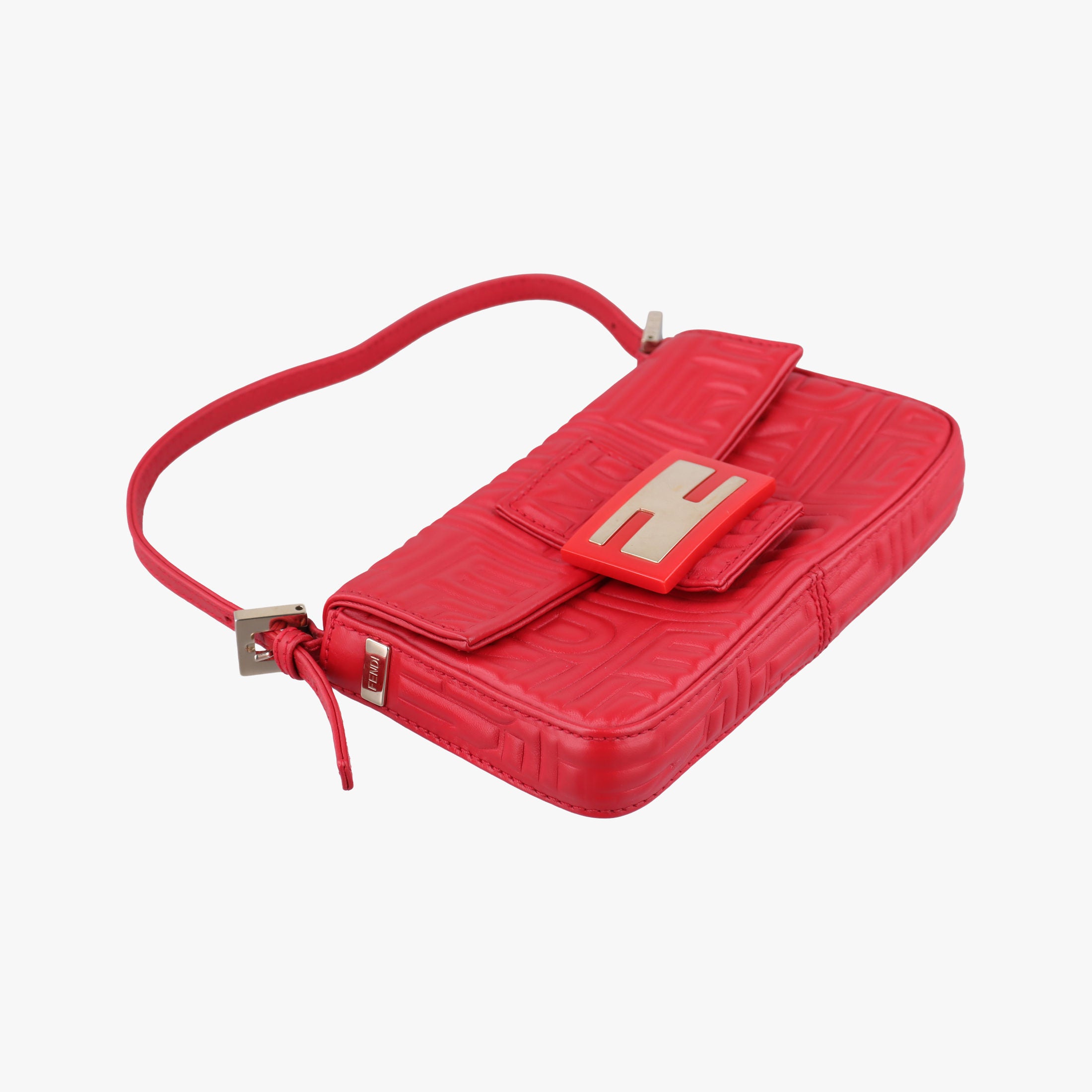 Pre-owned Fendi BAGUETTE Red Leather 8BK060 shoulderbag | stylenewstar