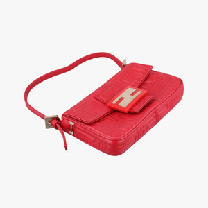 Pre-owned Fendi BAGUETTE Red Leather 8BK060 shoulderbag | stylenewstar