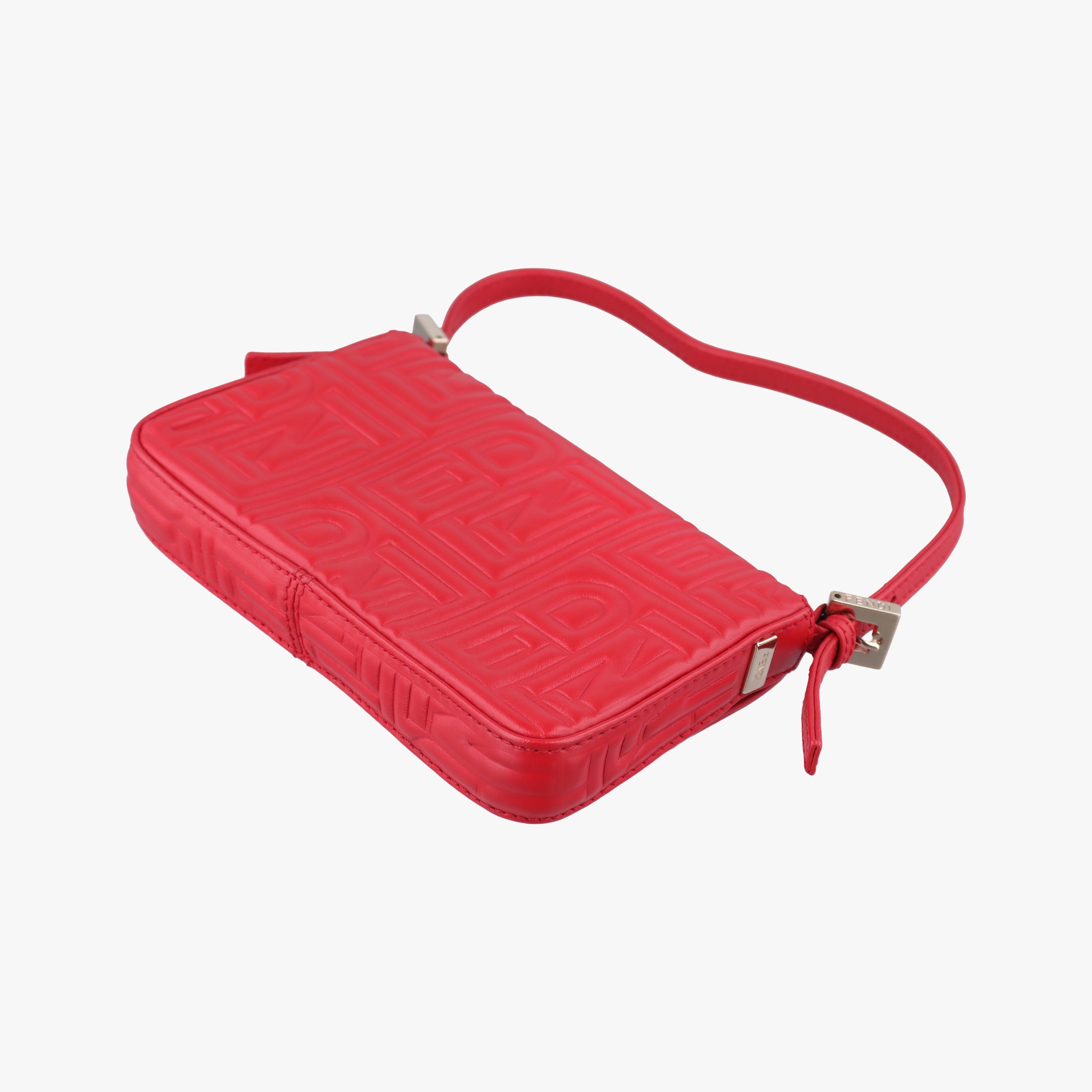 Pre-owned Fendi BAGUETTE Red Leather 8BK060 shoulderbag | stylenewstar