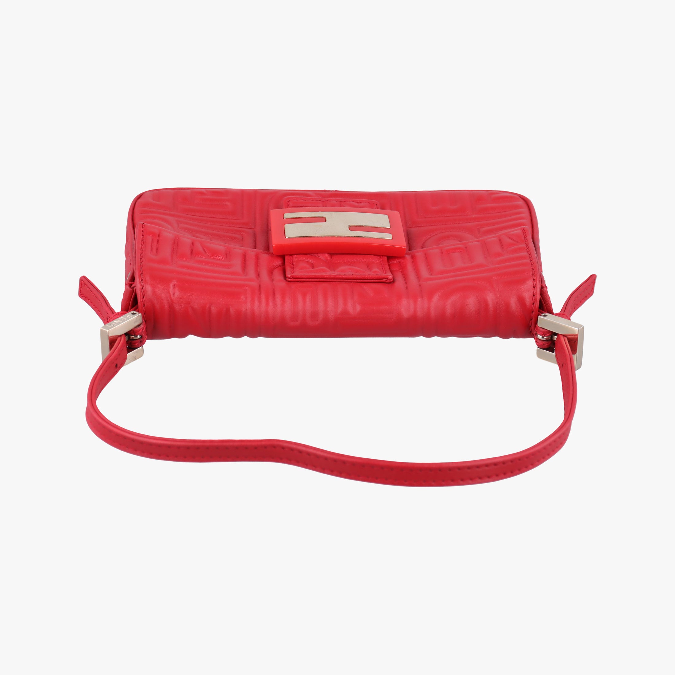 Pre-owned Fendi BAGUETTE Red Leather 8BK060 shoulderbag | stylenewstar