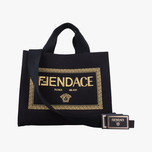 Pre-owned Fendi Fendace La Medusa Black canvas 8BH395 shoulderbag | stylenewstar