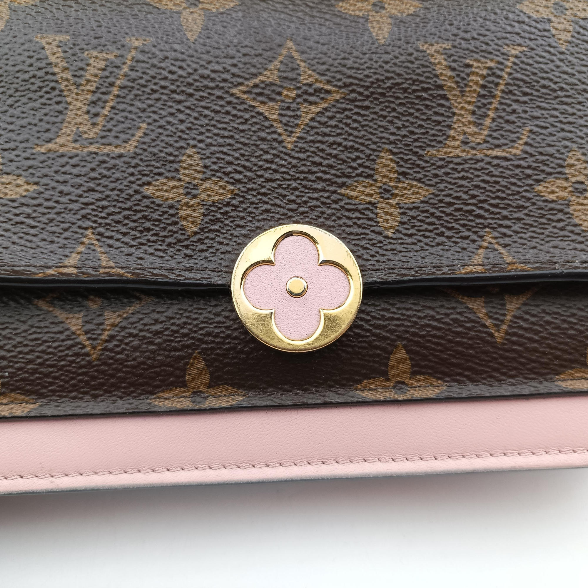 Pre-owned Louis Vuitton Portefeuille FLORE Chain brown×ROSE BALLERIN Monogram Canvas×calf leather M67405 shoulderbag | stylenewstar
