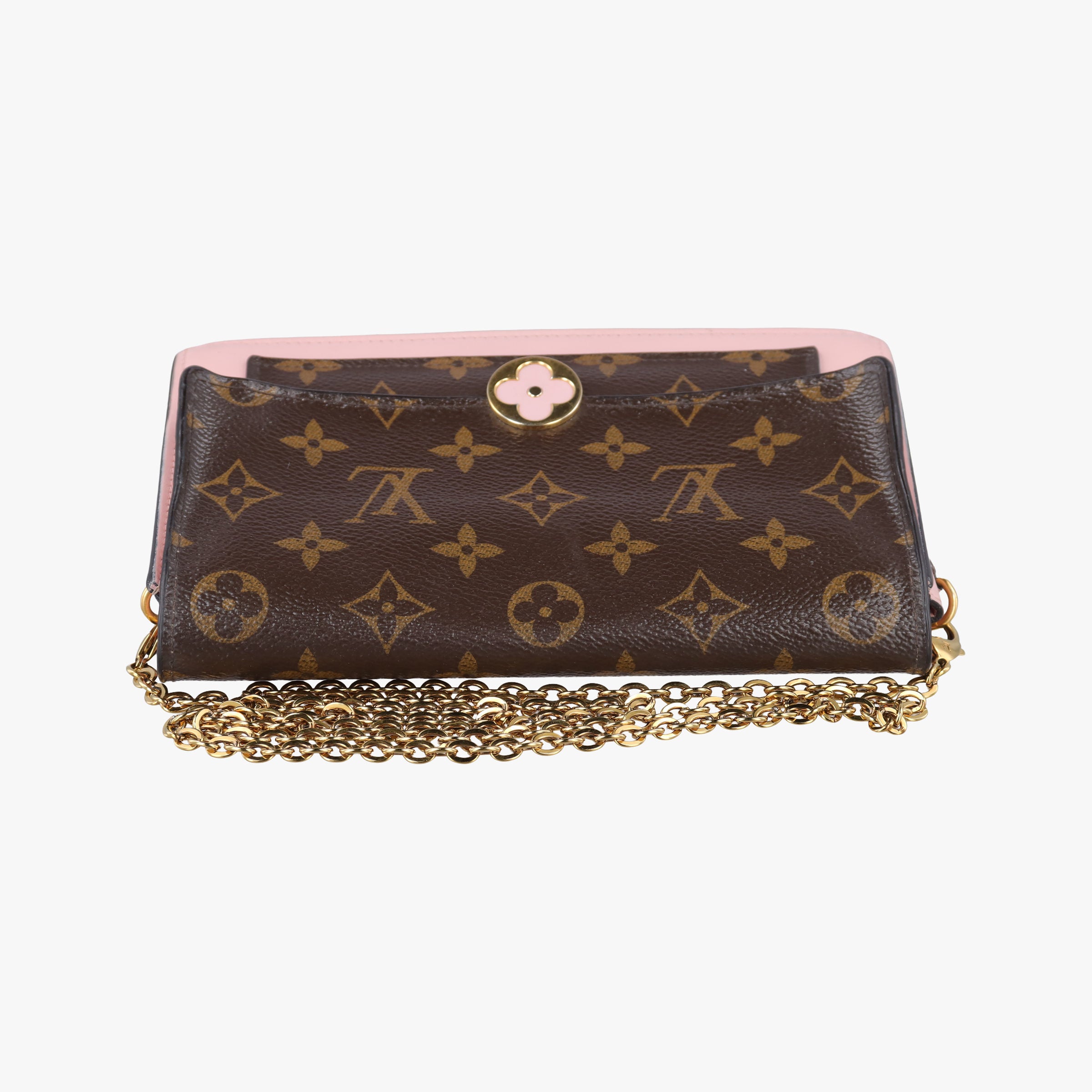 Pre-owned Louis Vuitton Portefeuille FLORE Chain brown×ROSE BALLERIN Monogram Canvas×calf leather M67405 shoulderbag | stylenewstar