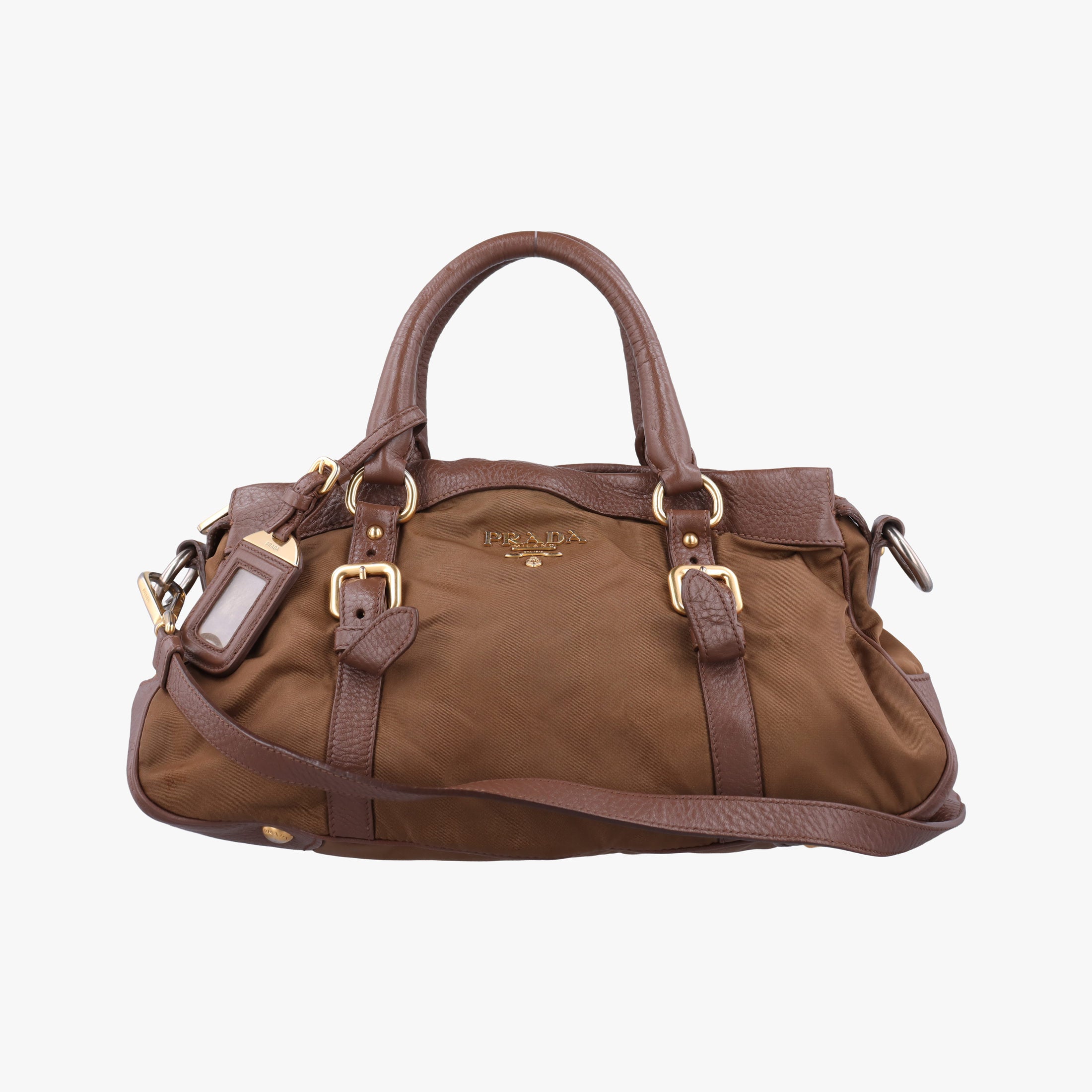 Secondhand Prada Tessuto Nappa Gaufre Satchel Rovere Brown nylon×Leather  shoulderbag | stylenewstar