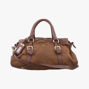 Secondhand Prada Tessuto Nappa Gaufre Satchel Rovere Brown nylon×Leather  shoulderbag | stylenewstar