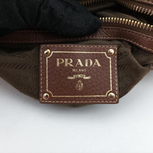 Secondhand Prada Tessuto Nappa Gaufre Satchel Rovere Brown nylon×Leather  shoulderbag | stylenewstar
