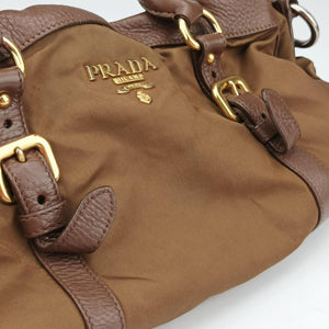 Secondhand Prada Tessuto Nappa Gaufre Satchel Rovere Brown nylon×Leather  shoulderbag | stylenewstar