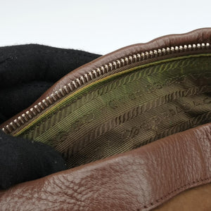 Secondhand Prada Tessuto Nappa Gaufre Satchel Rovere Brown nylon×Leather  shoulderbag | stylenewstar