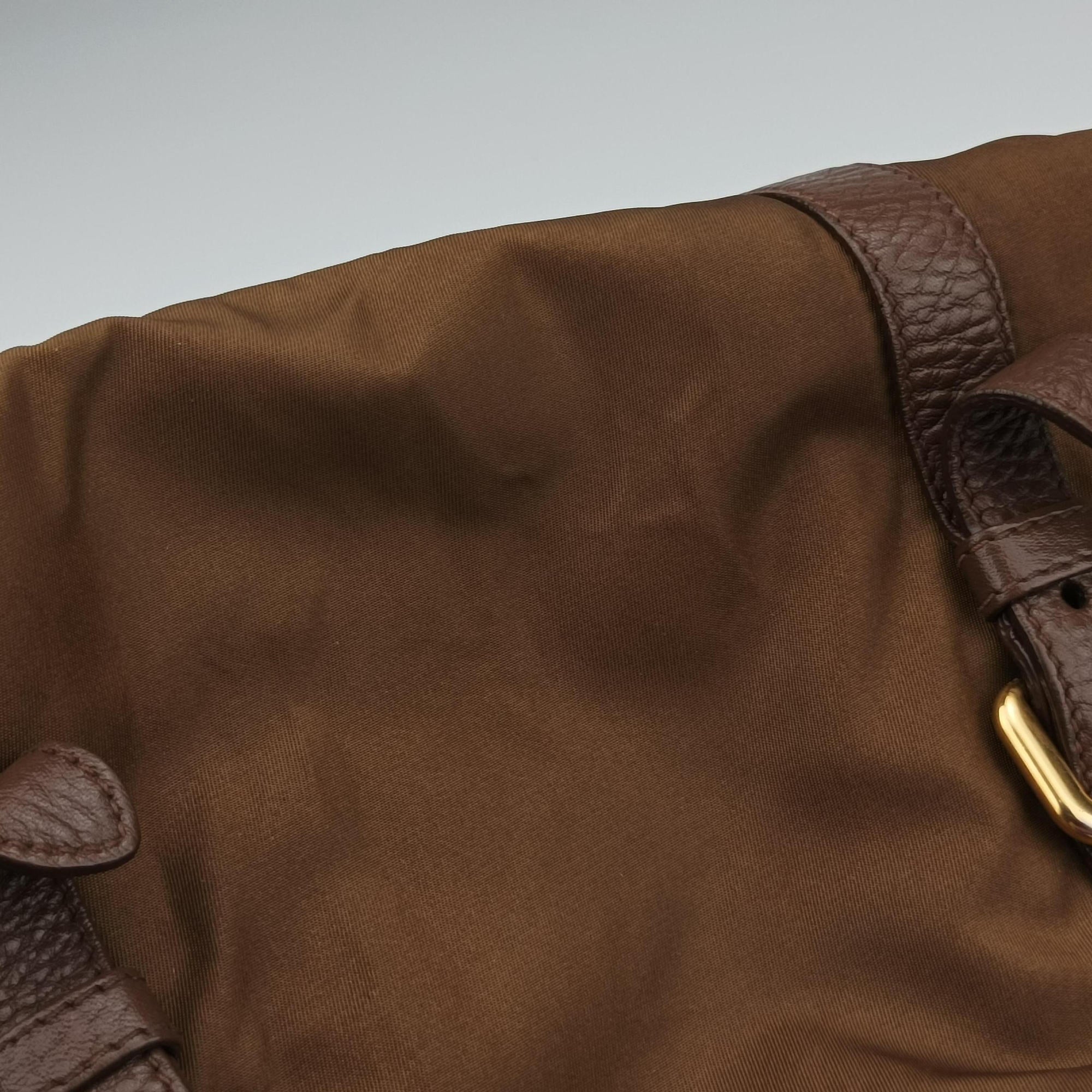 Secondhand Prada Tessuto Nappa Gaufre Satchel Rovere Brown nylon×Leather  shoulderbag | stylenewstar
