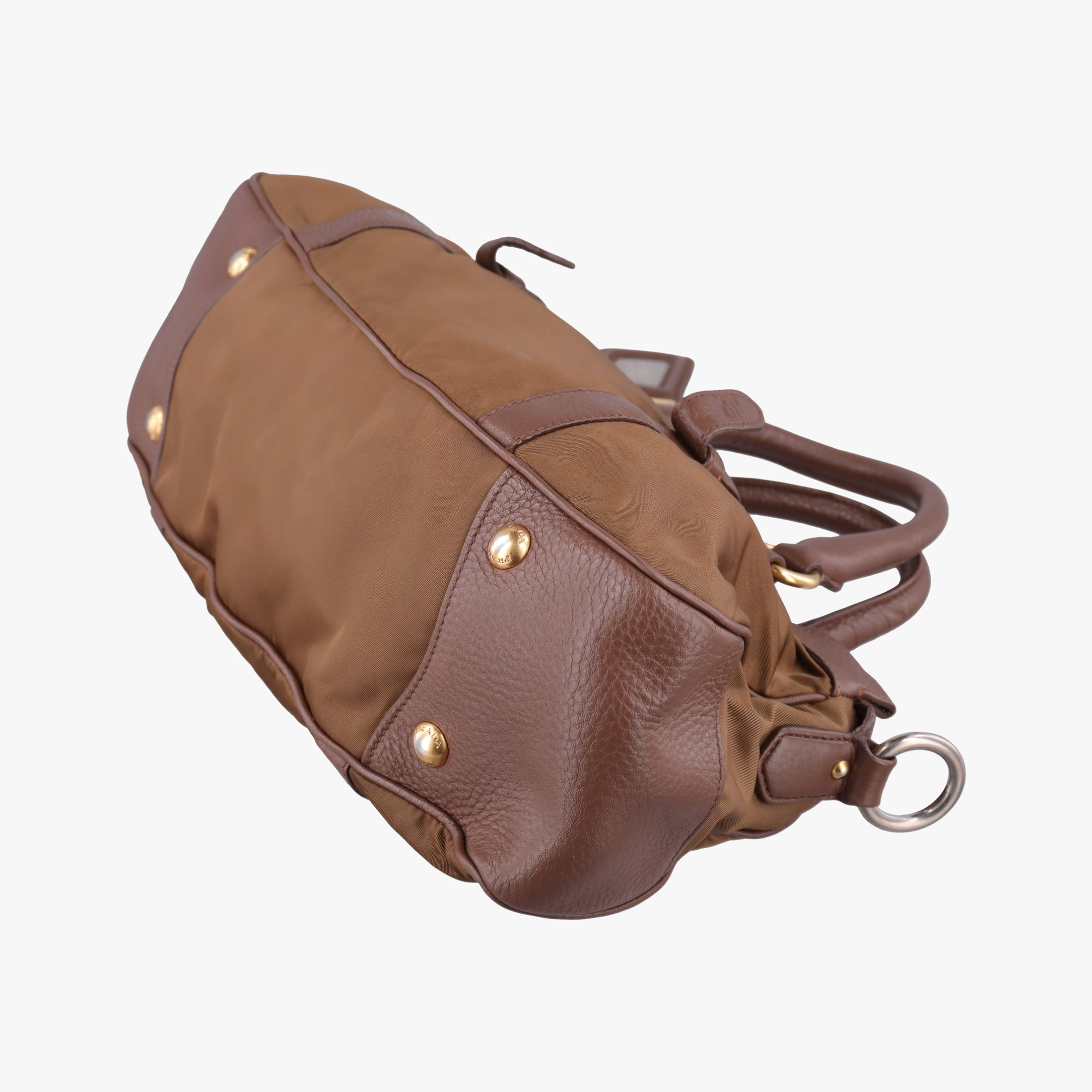 Secondhand Prada Tessuto Nappa Gaufre Satchel Rovere Brown nylon×Leather  shoulderbag | stylenewstar