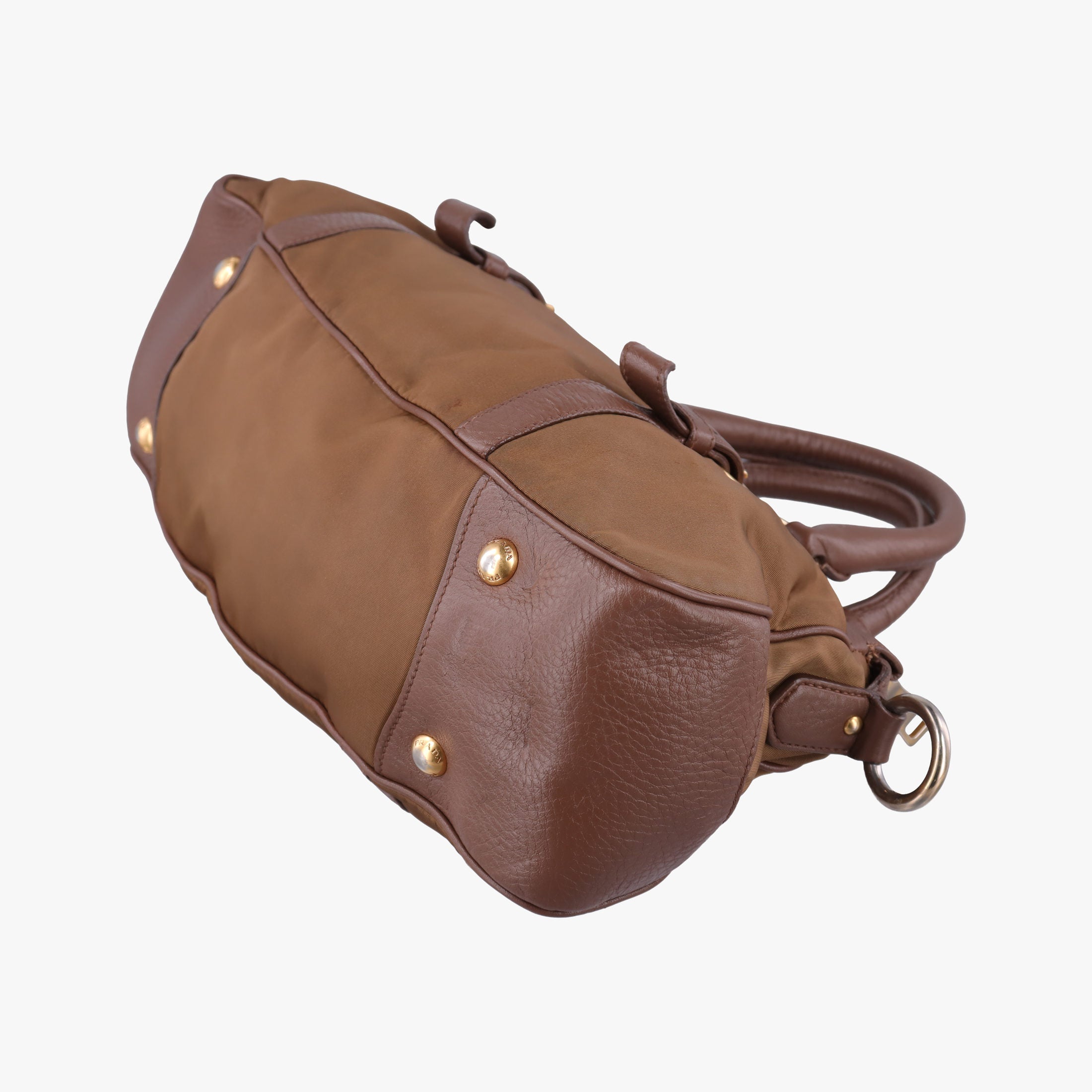 Secondhand Prada Tessuto Nappa Gaufre Satchel Rovere Brown nylon×Leather  shoulderbag | stylenewstar