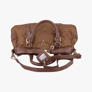 Secondhand Prada Tessuto Nappa Gaufre Satchel Rovere Brown nylon×Leather  shoulderbag | stylenewstar