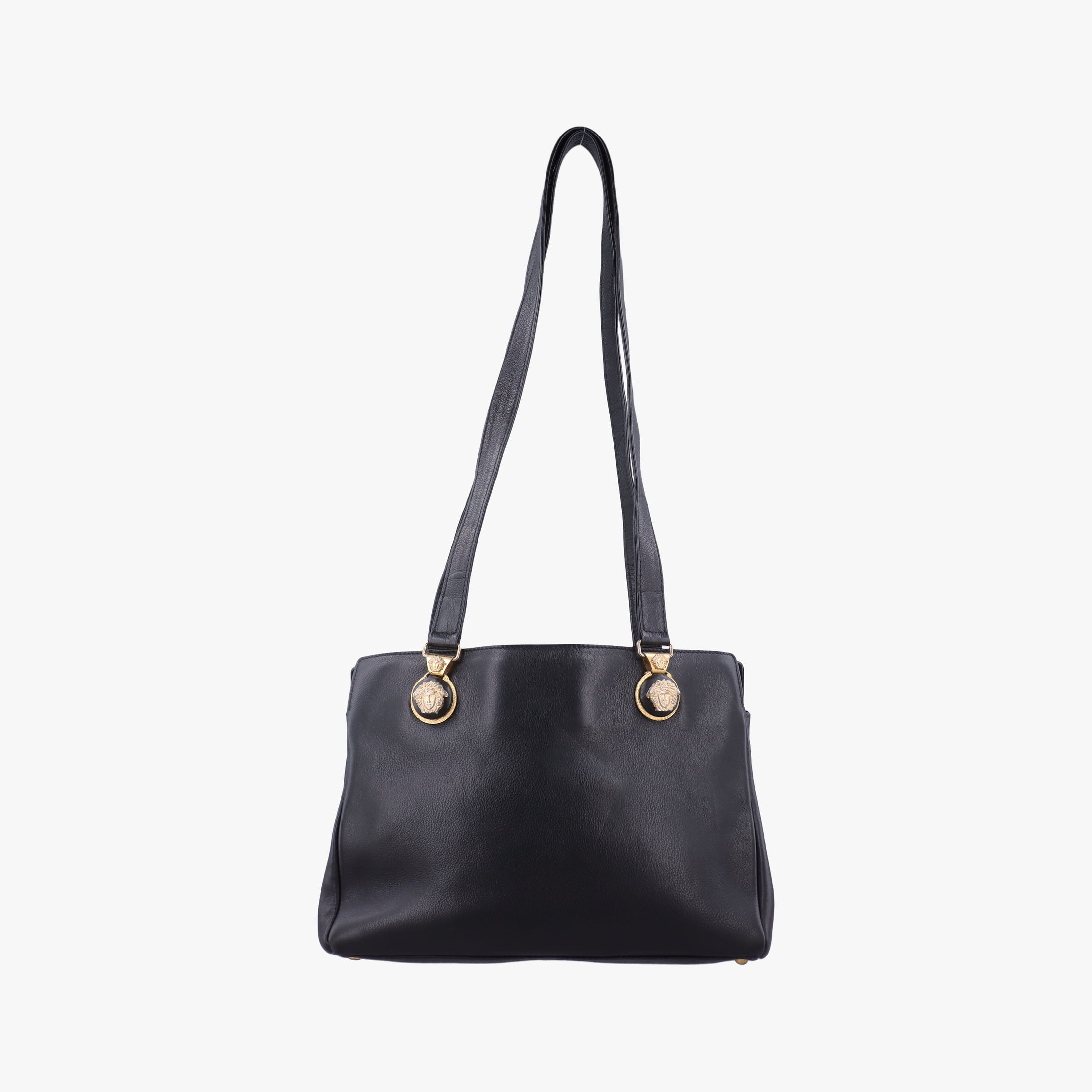 Pre-owned VERSACE Vintage Medusa Medallion Black Leather  shoulderbag | stylenewstar