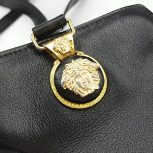 Pre-owned VERSACE Vintage Medusa Medallion Black Leather  shoulderbag | stylenewstar