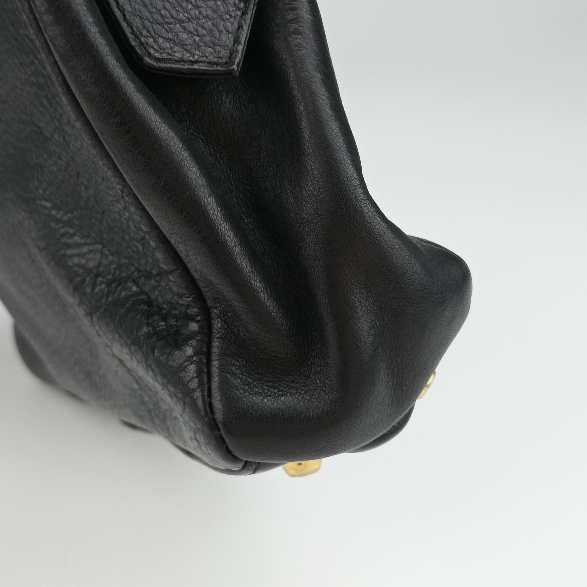 Pre-owned VERSACE Vintage Medusa Medallion Black Leather  shoulderbag | stylenewstar